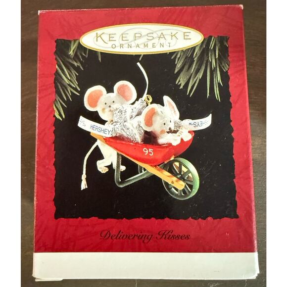 Hallmark Other - Hallmark 1995 Delivering Kisses Ornament Hershey’s Mice Wheelbarrow w/ Box